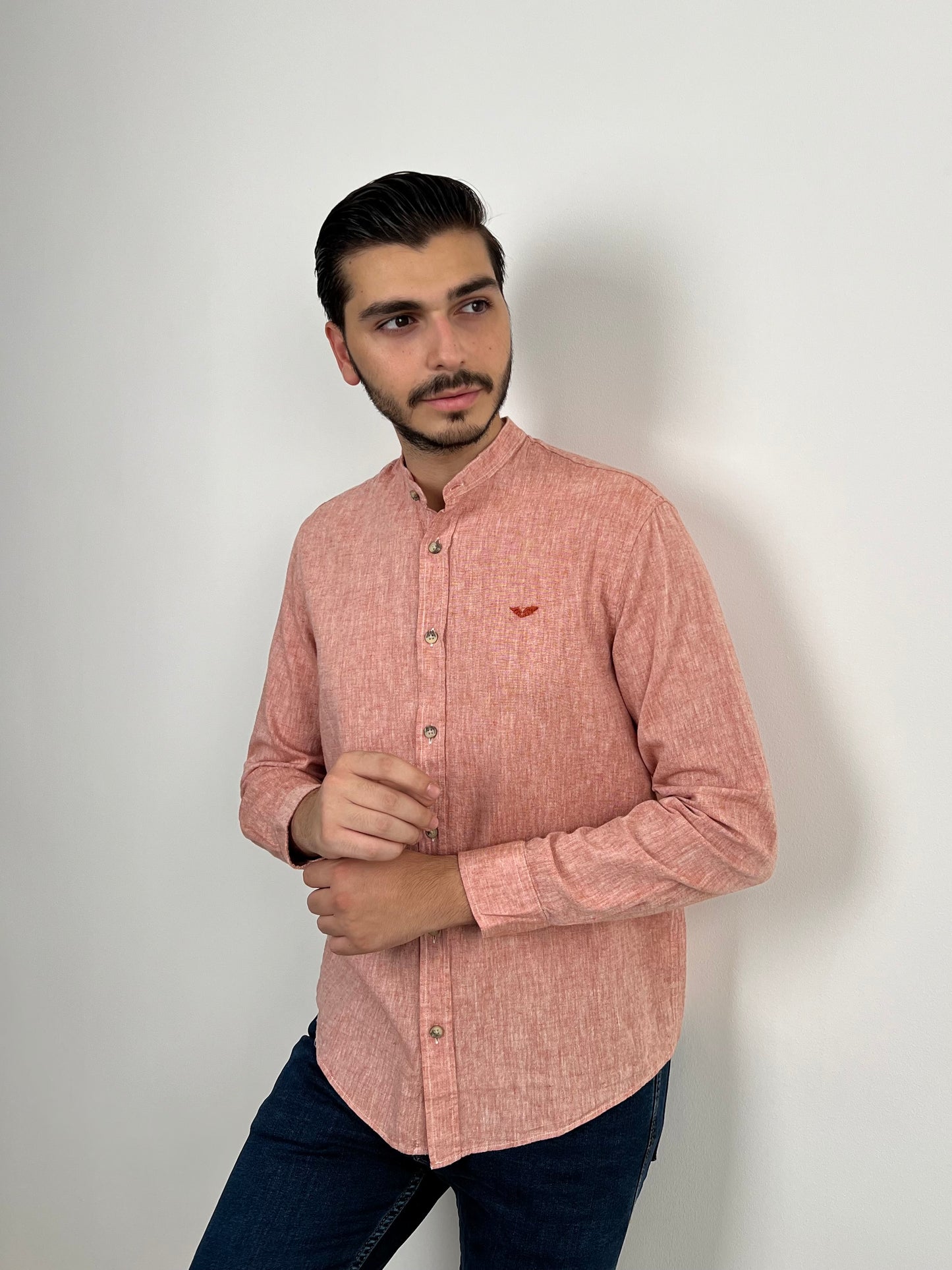 CHINESE LINEN SHIRT SALMON