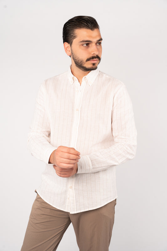 WHITE BEIGE LINE LINEN SHIRT
