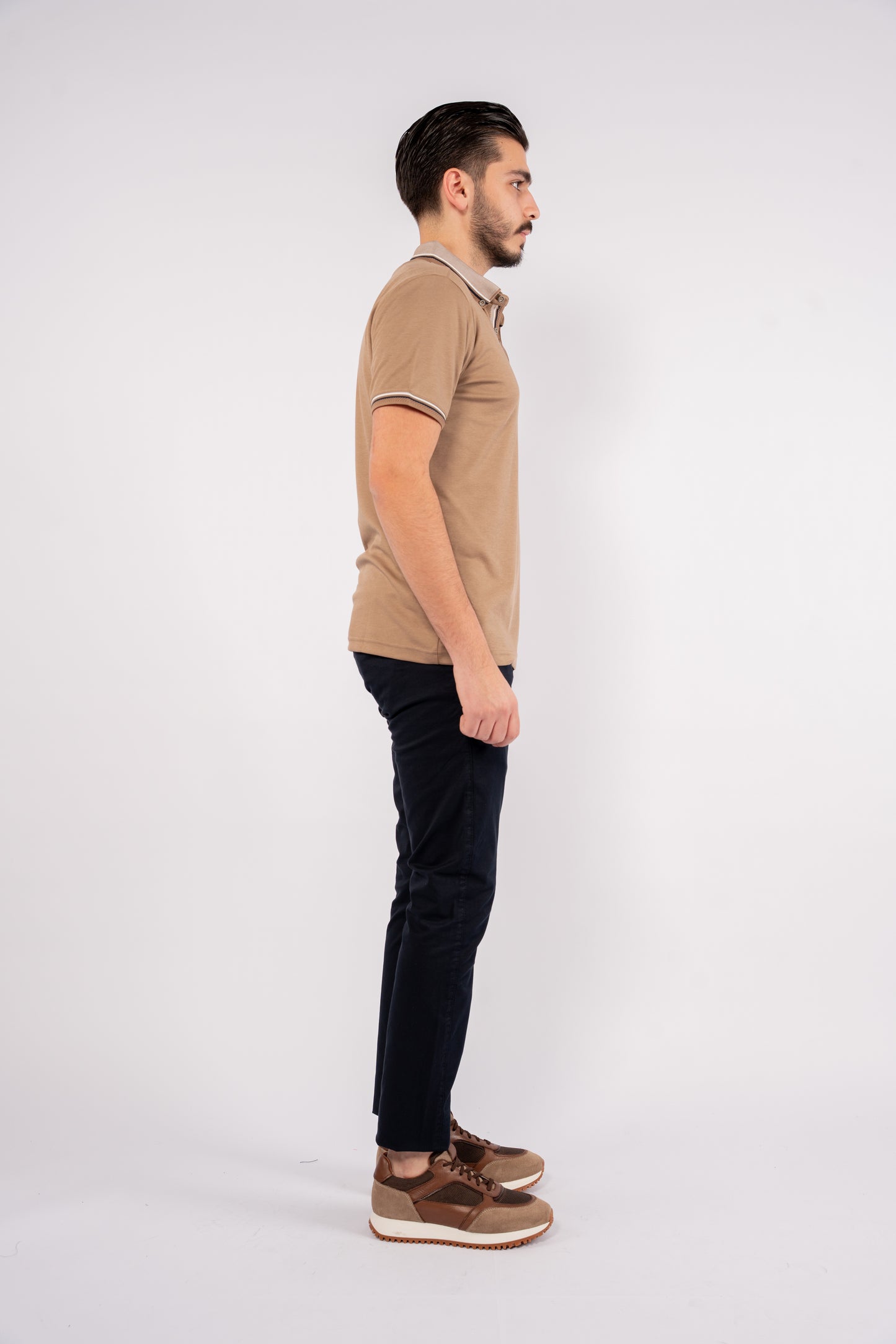 BEIGE MIXED COLLAR POLO