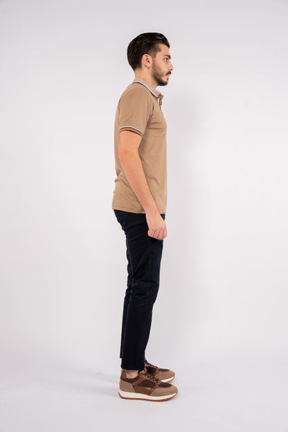 BEIGE MIXED COLLAR POLO