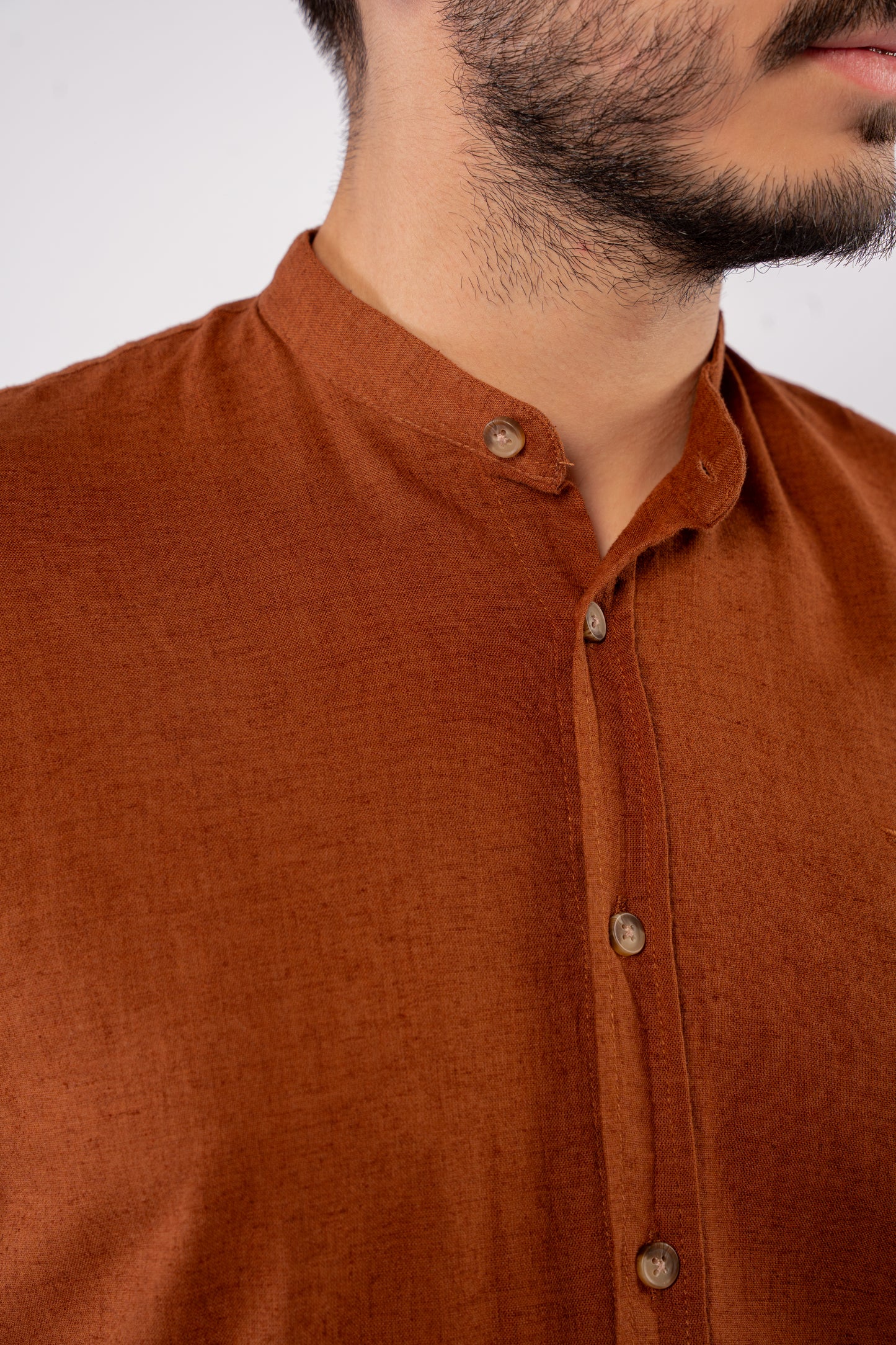 LIGHT BROWN CHINESE LINEN SHIRT