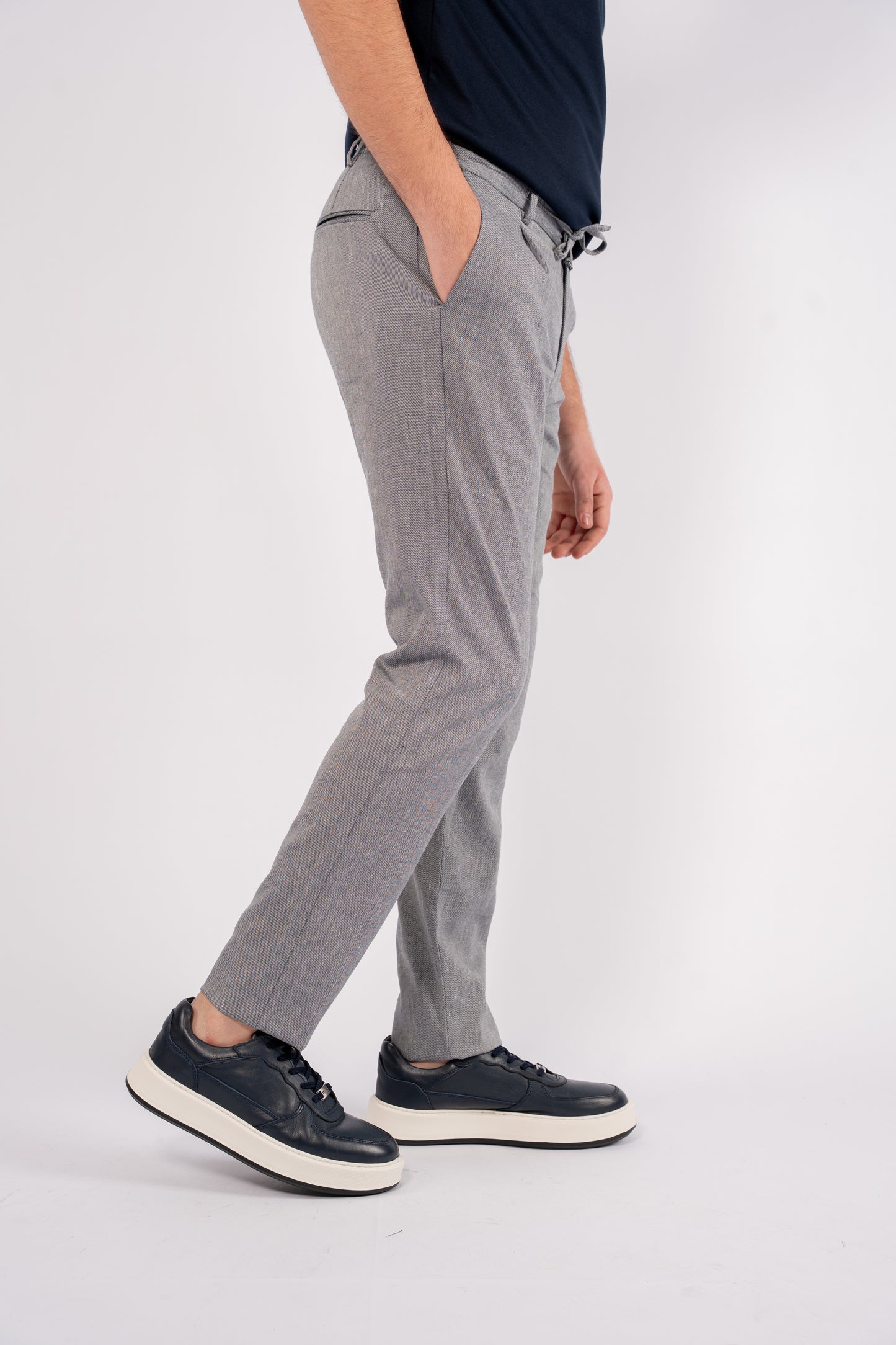 NAVY SEMI LINEN TROUSERS