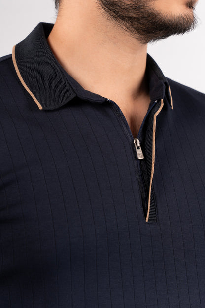 NAVY POLO ZIPPER SWEATER