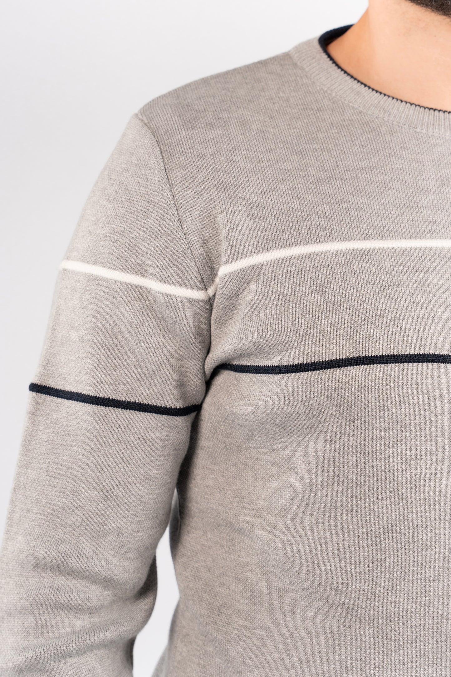 GREY NAVY LINE SWEATER