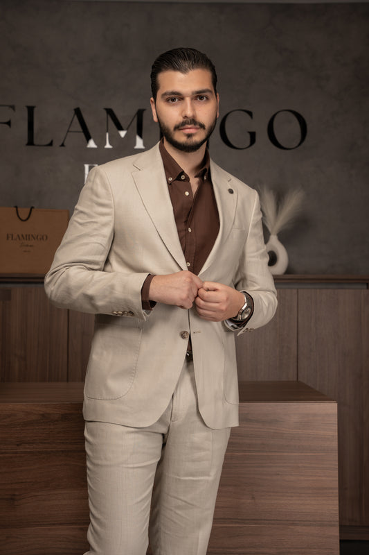 BEIGE CASUAL LINEN SUIT