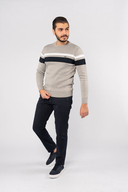 GREY DOUBLE LINE SWEATER