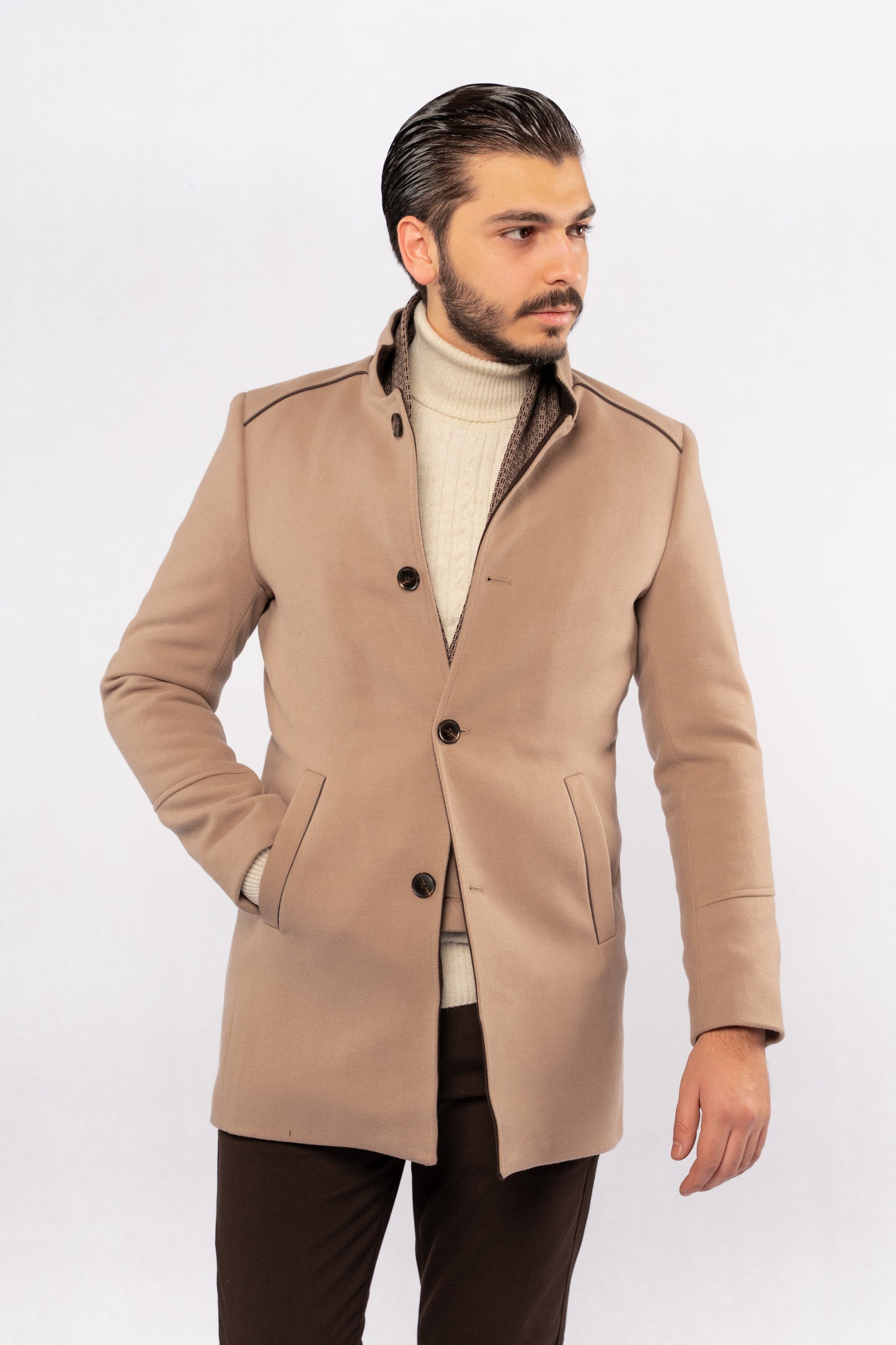 BEIGE SEMI CASUAL WOOL COAT