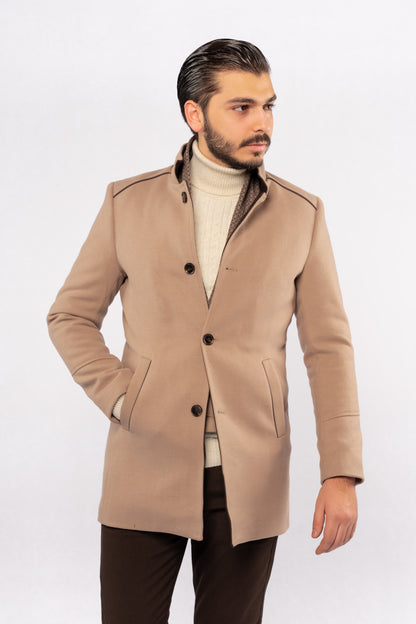 BEIGE SEMI CASUAL WOOL COAT