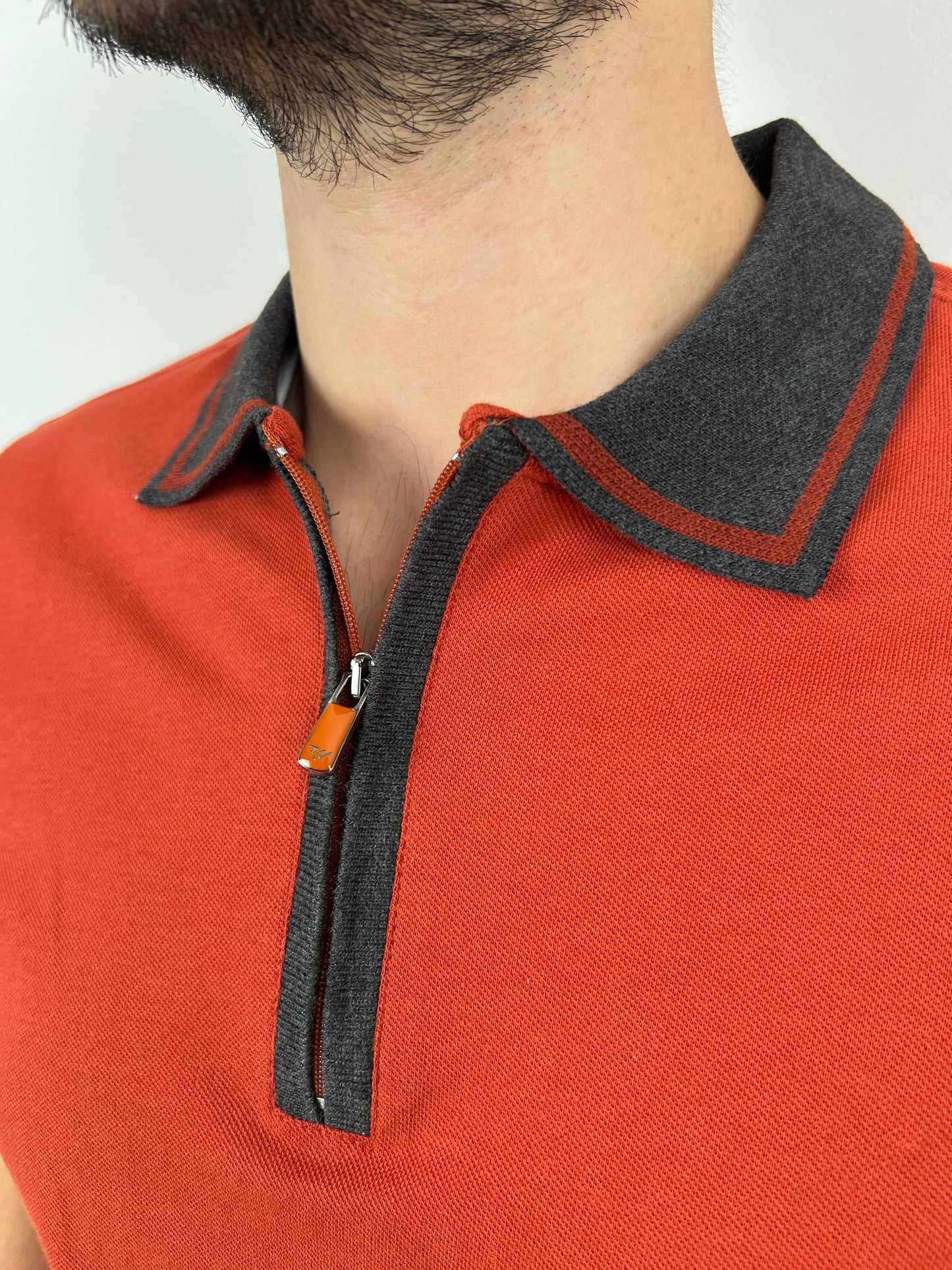 BRICK ORANGE ZIPPER POLO