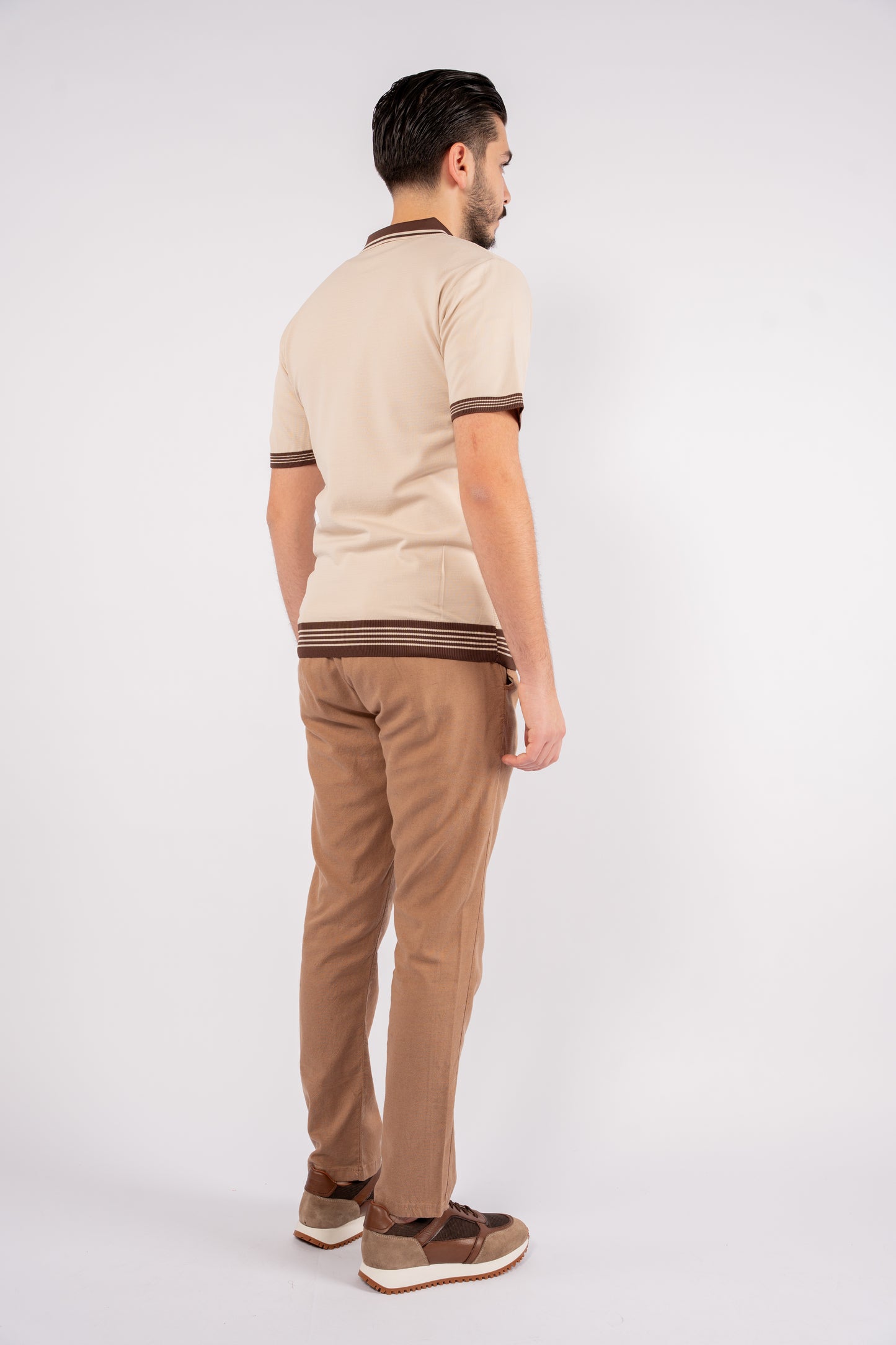 BEIGE MIXED ZIPPER TRICOT POLO