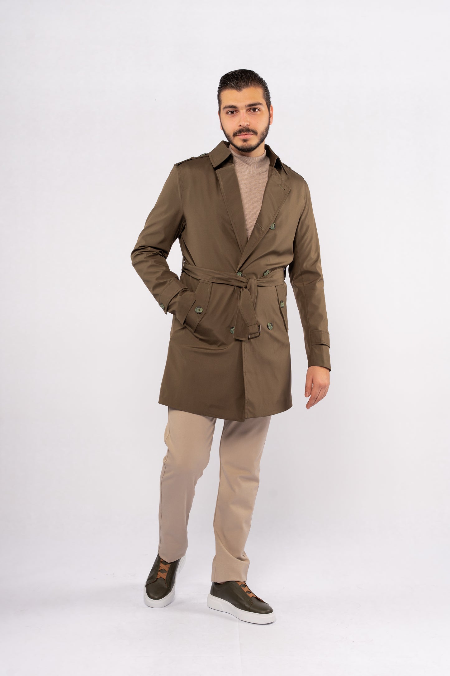 OLIVE ELEGANCE TRENCH COAT