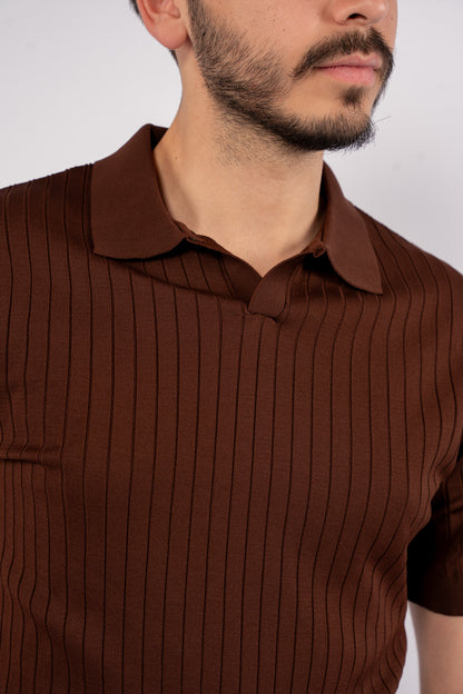 BROWN VNECK LINED POLO