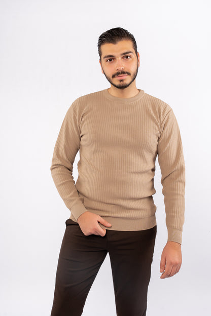 BEIGE TRICOT ROUNDNECK SWEATER