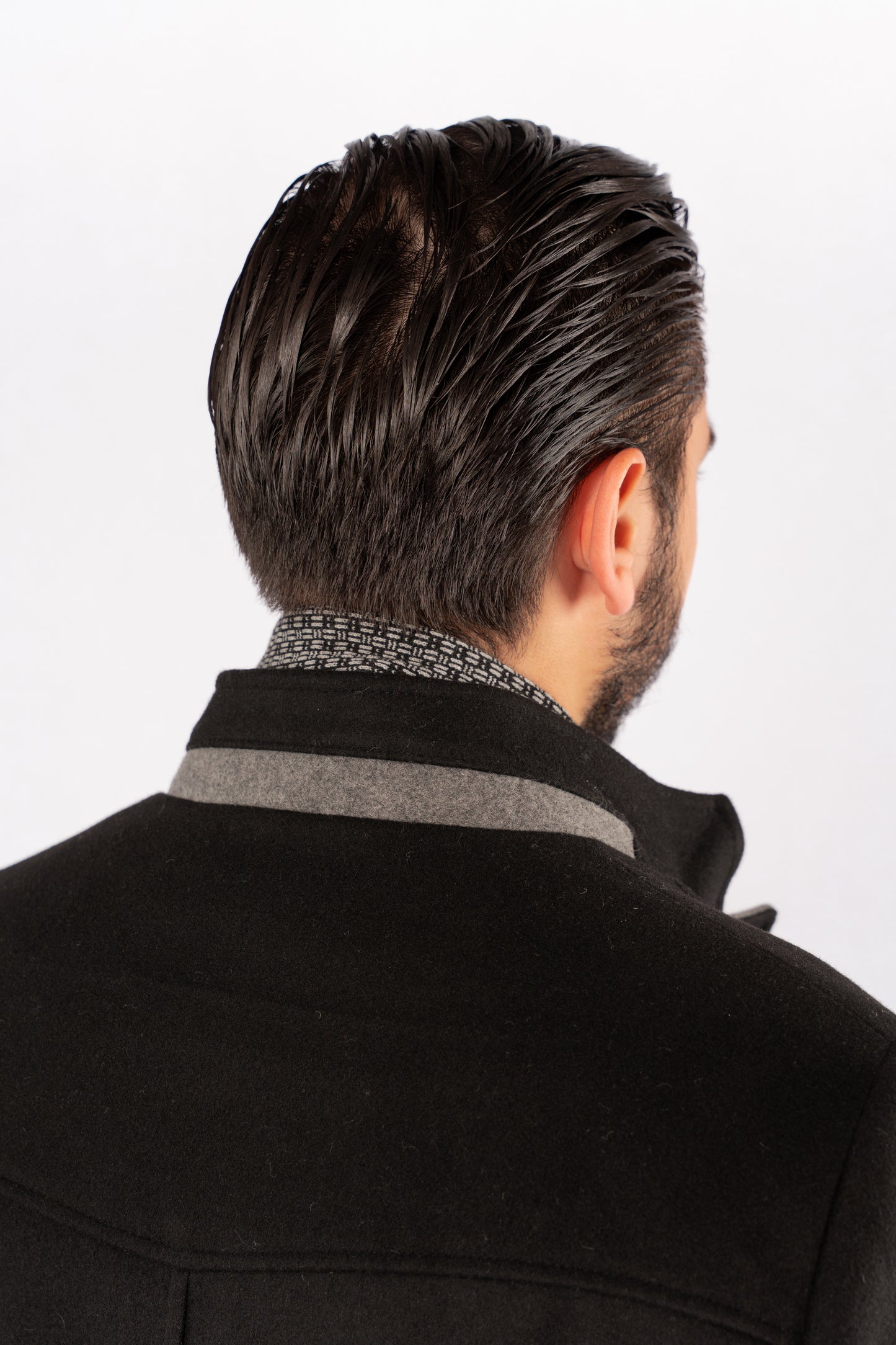 BLACK SEMI CASUAL WOOL COAT