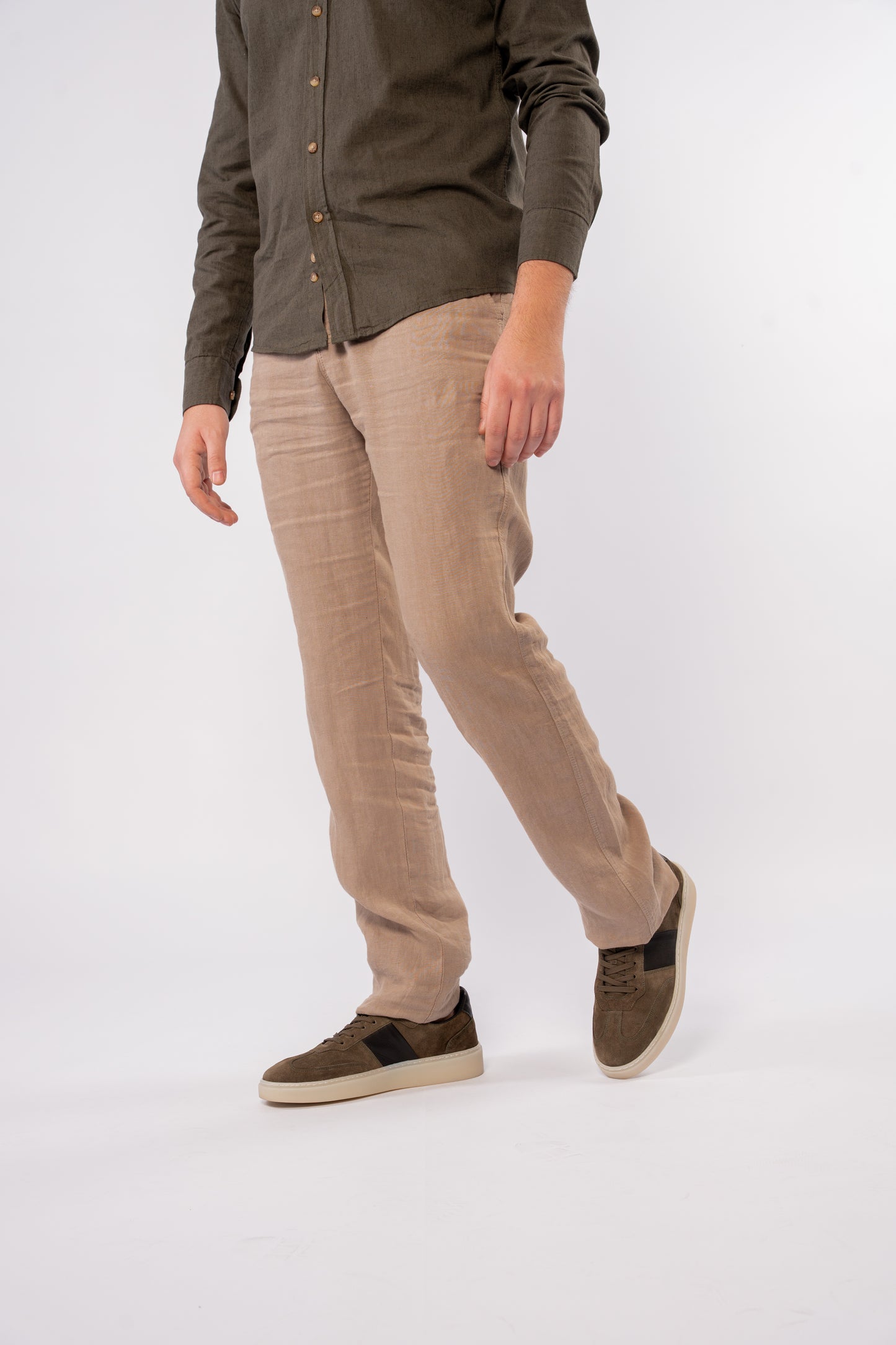 DARK OLIVE CHINESE LINEN SHIRT