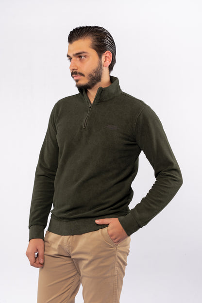 OLIVE HIGHNECK ZIPPER SWEATER