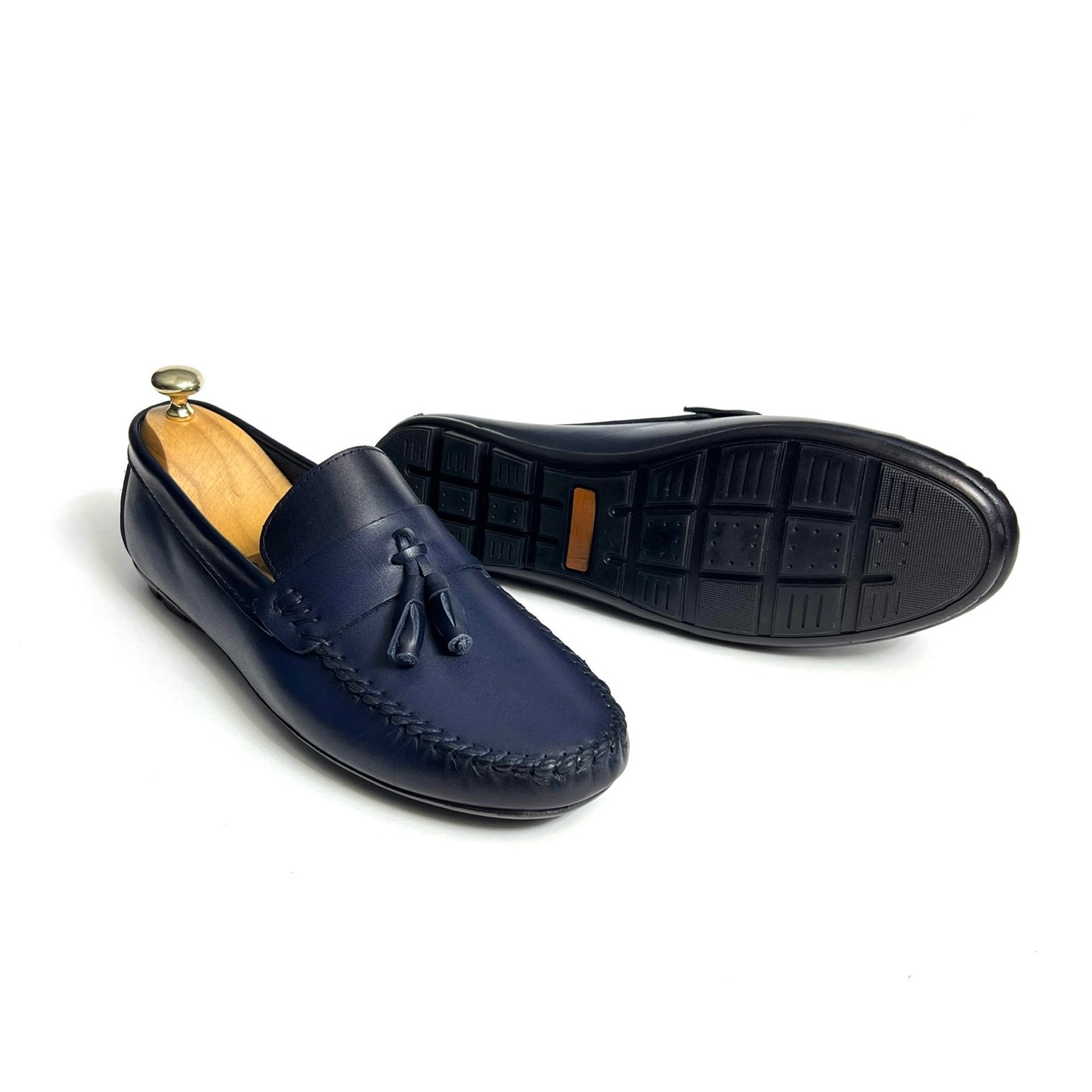 Navy Leather Tassels Moccasin