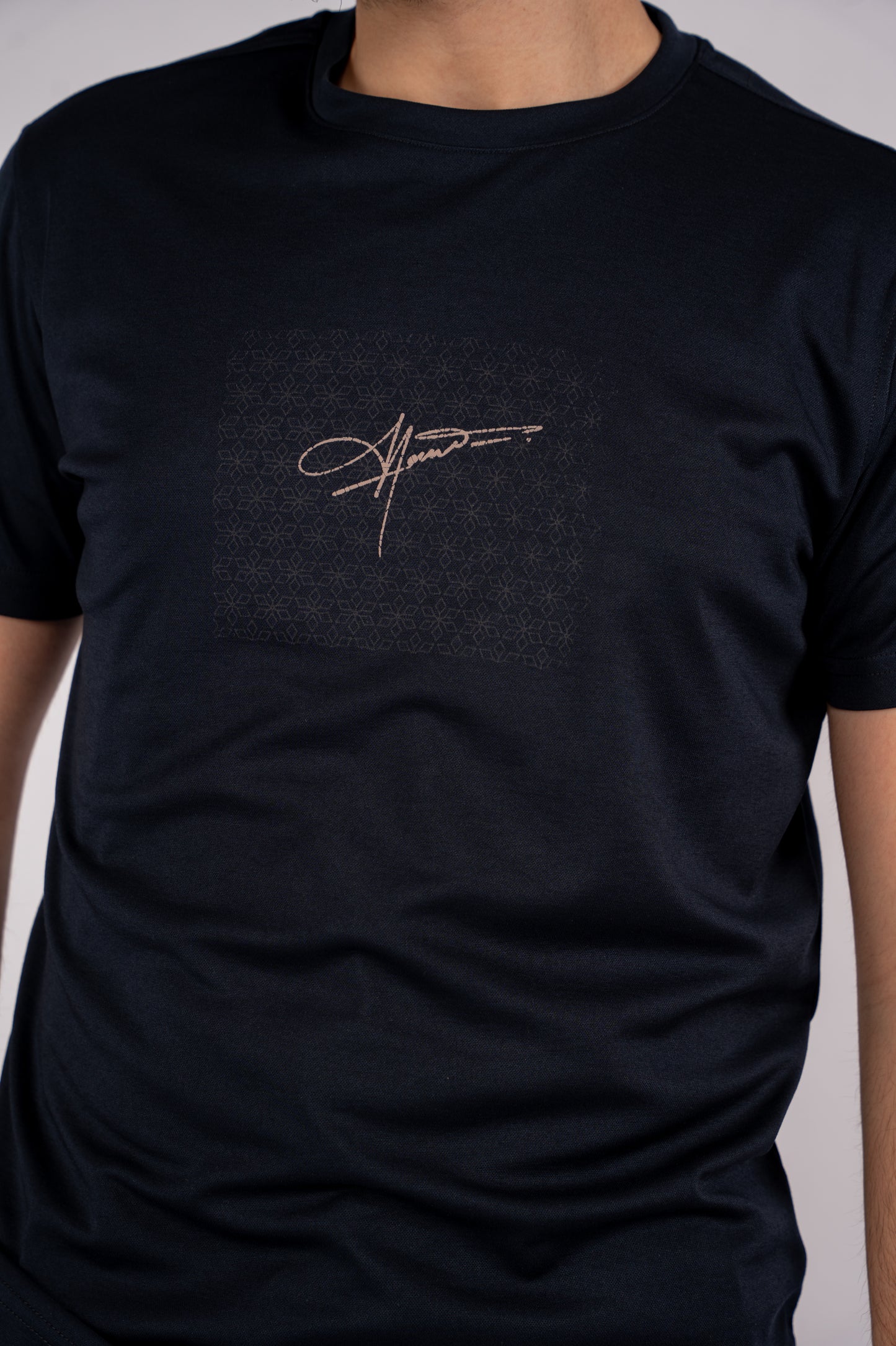 NAVY PATTERNED MERCERIZED TSHIRT