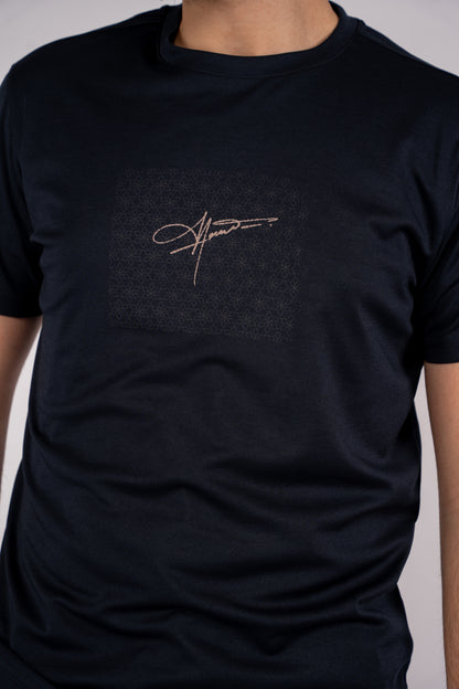 NAVY PATTERNED MERCERIZED TSHIRT