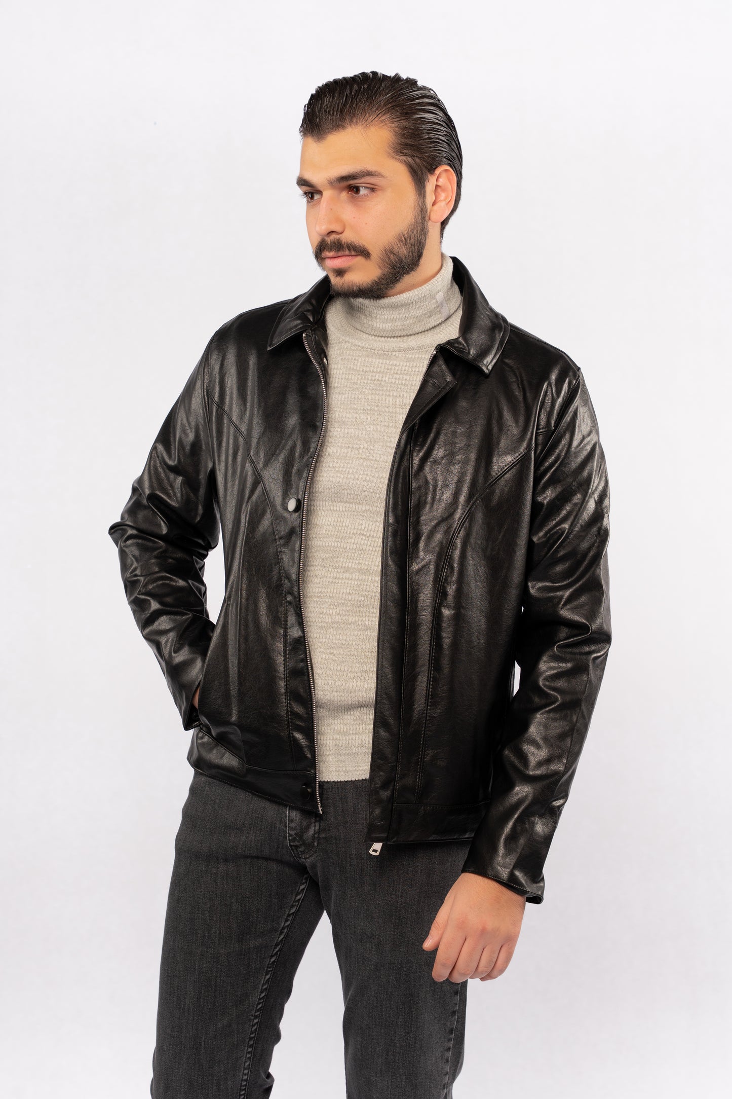 BLACK TRUCKER LEATHER JACKET