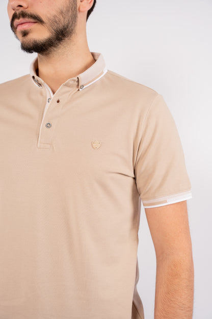BEIGE BUTTON COLLAR POLO