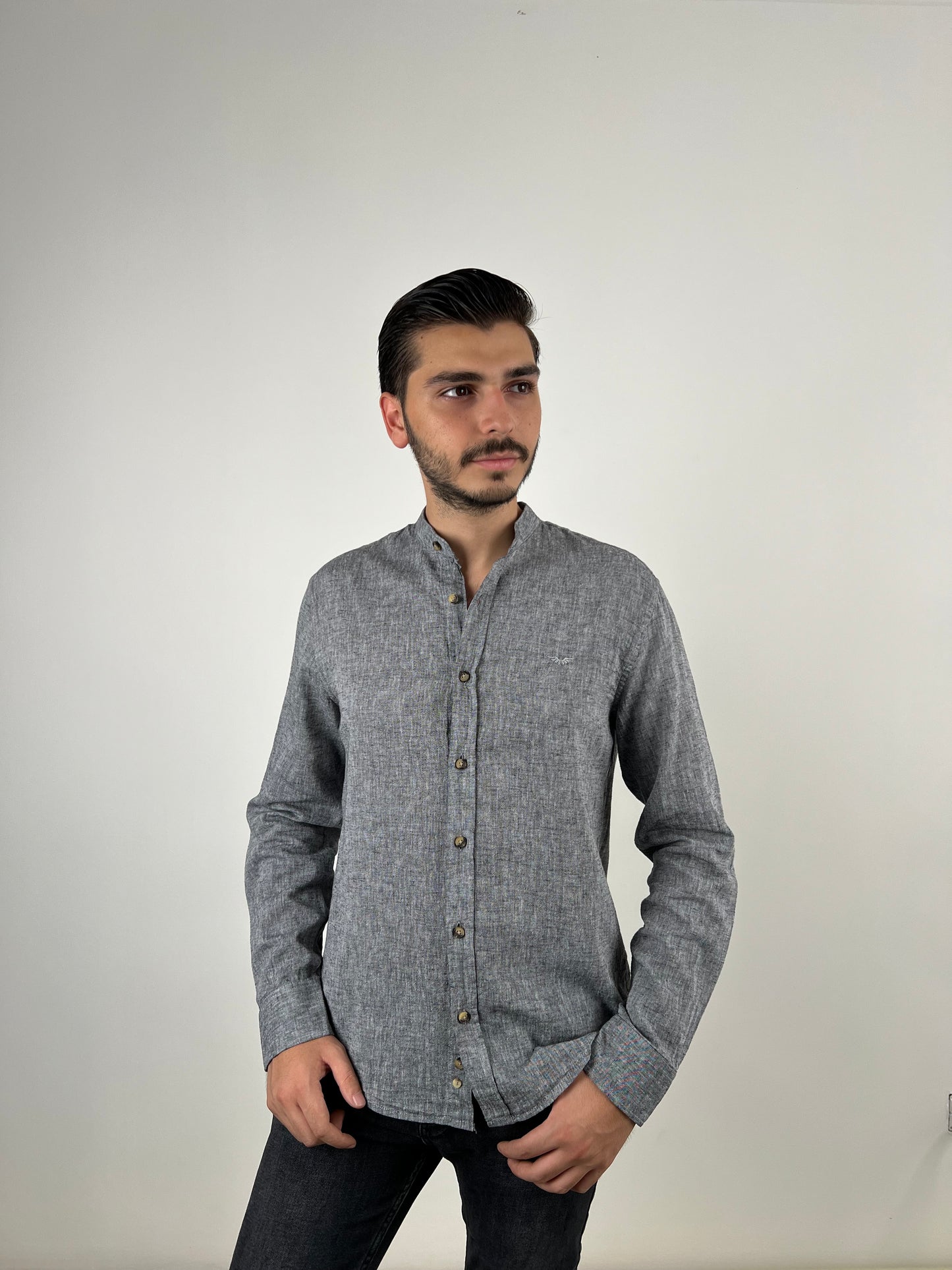 CHINESE LINEN SHIRT GREY