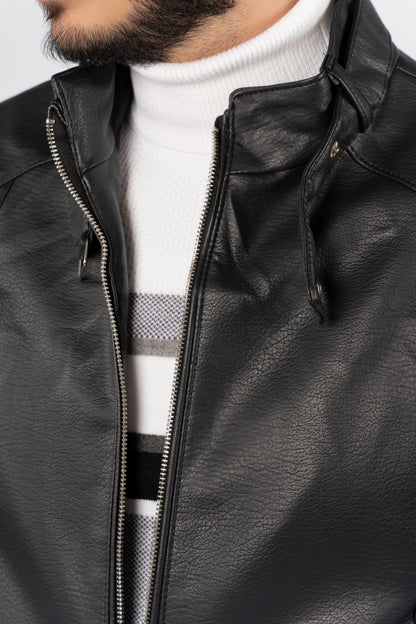 DARK NAVY CASUAL LEATHER JACKET