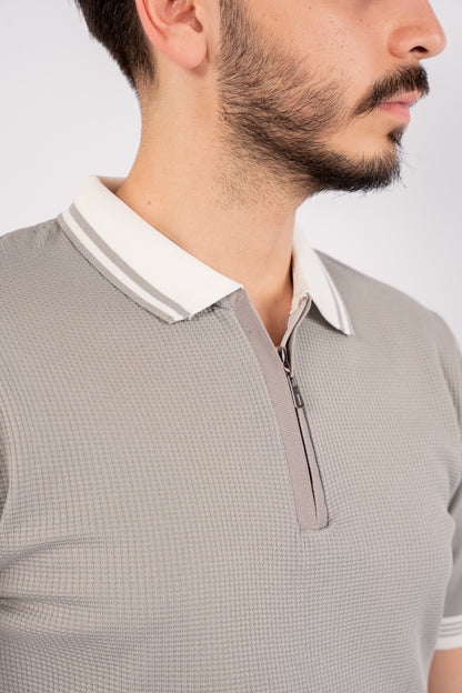 GREY MIXED ZIPPER TRICOT POLO