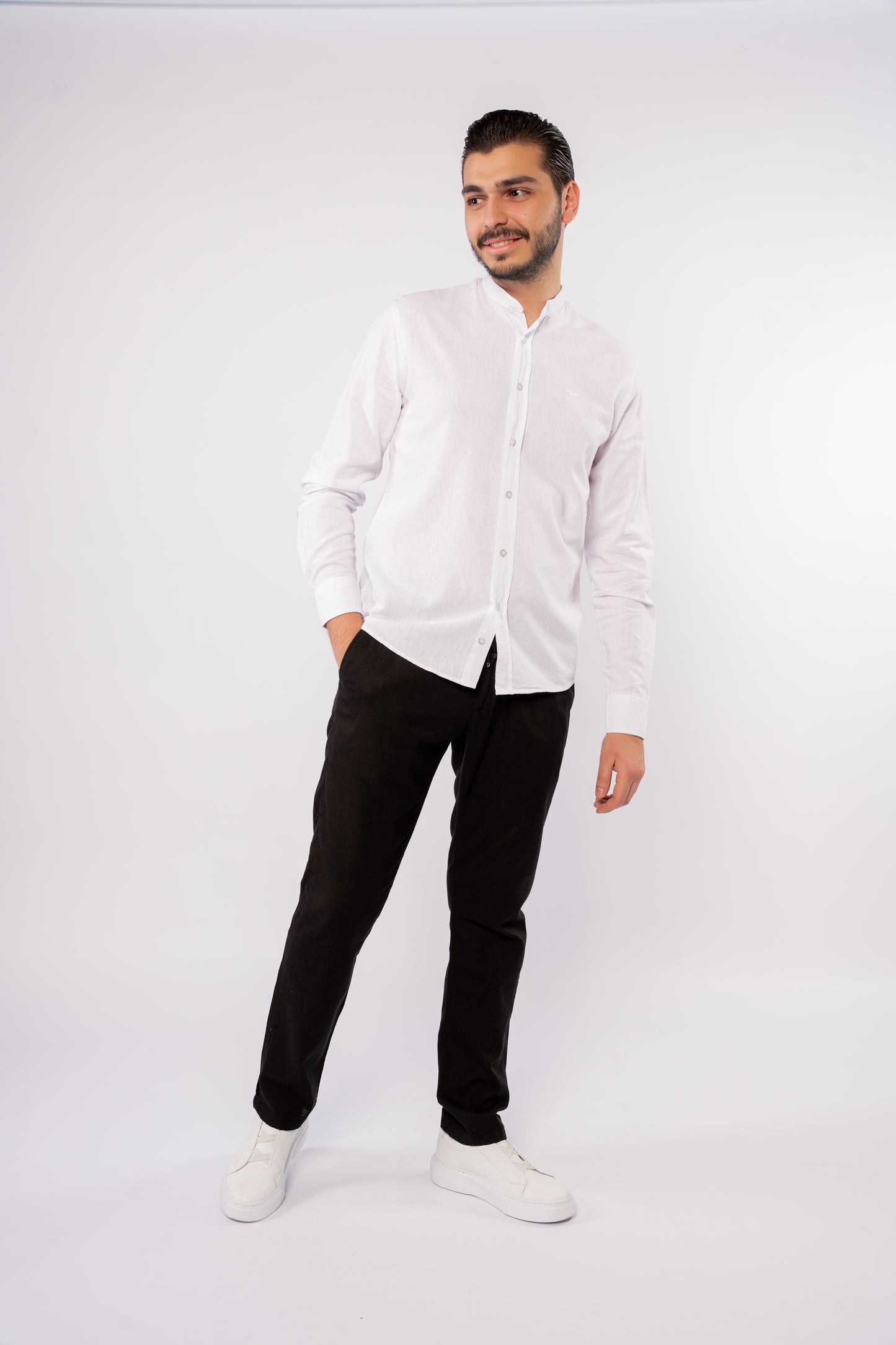 WHITE CHINESE LINEN SHIRT