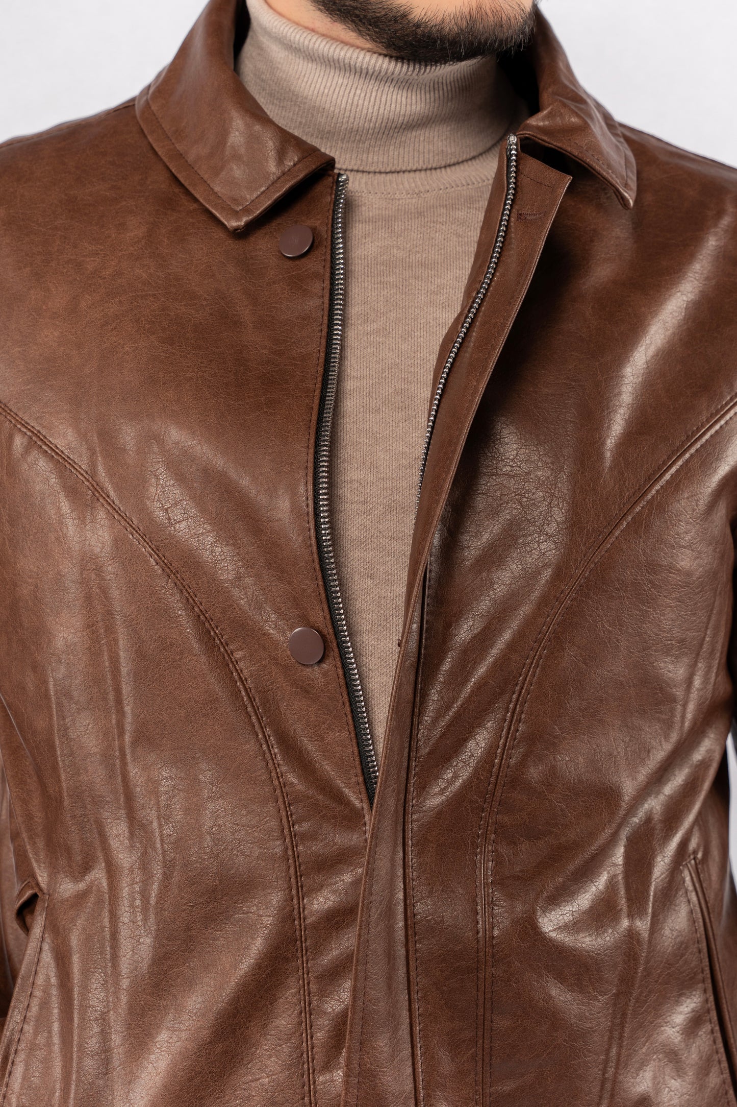 LIGHT BROWN TRUCKER LEATHER JACKET