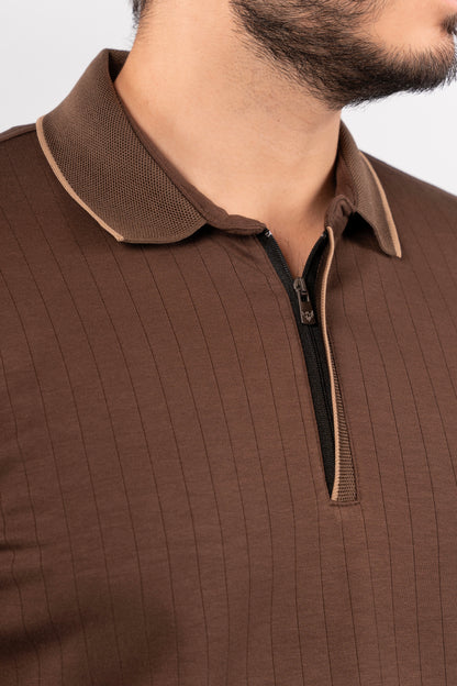 BROWN POLO ZIPPER SWEATER