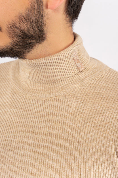 BEIGE LINED TURTLENECK