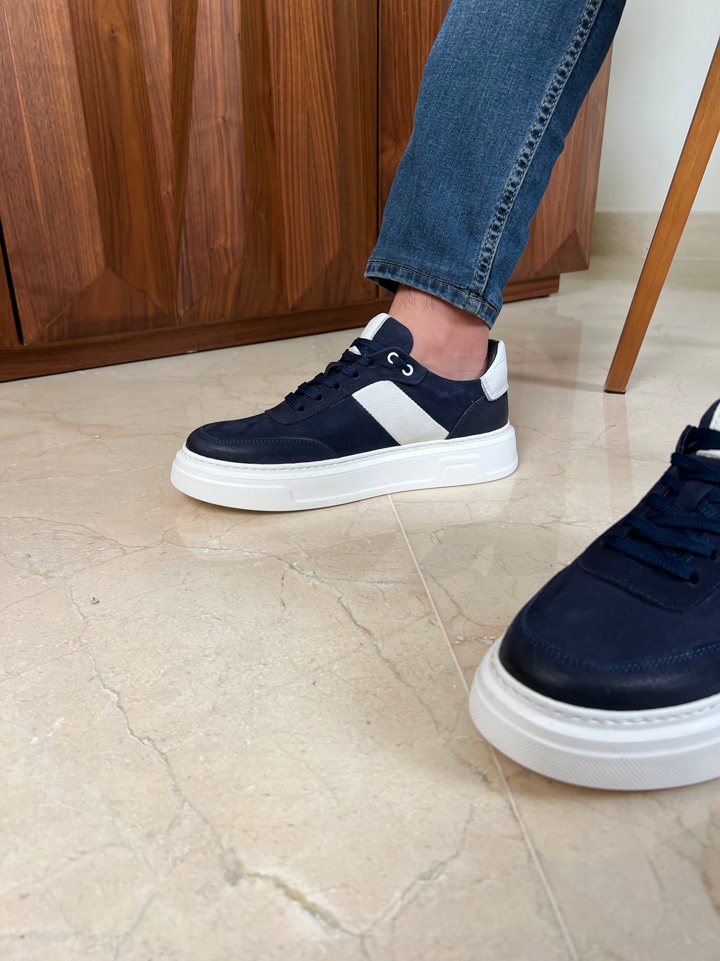 NAVY SUEDE HIGH SOLE SNEAKER