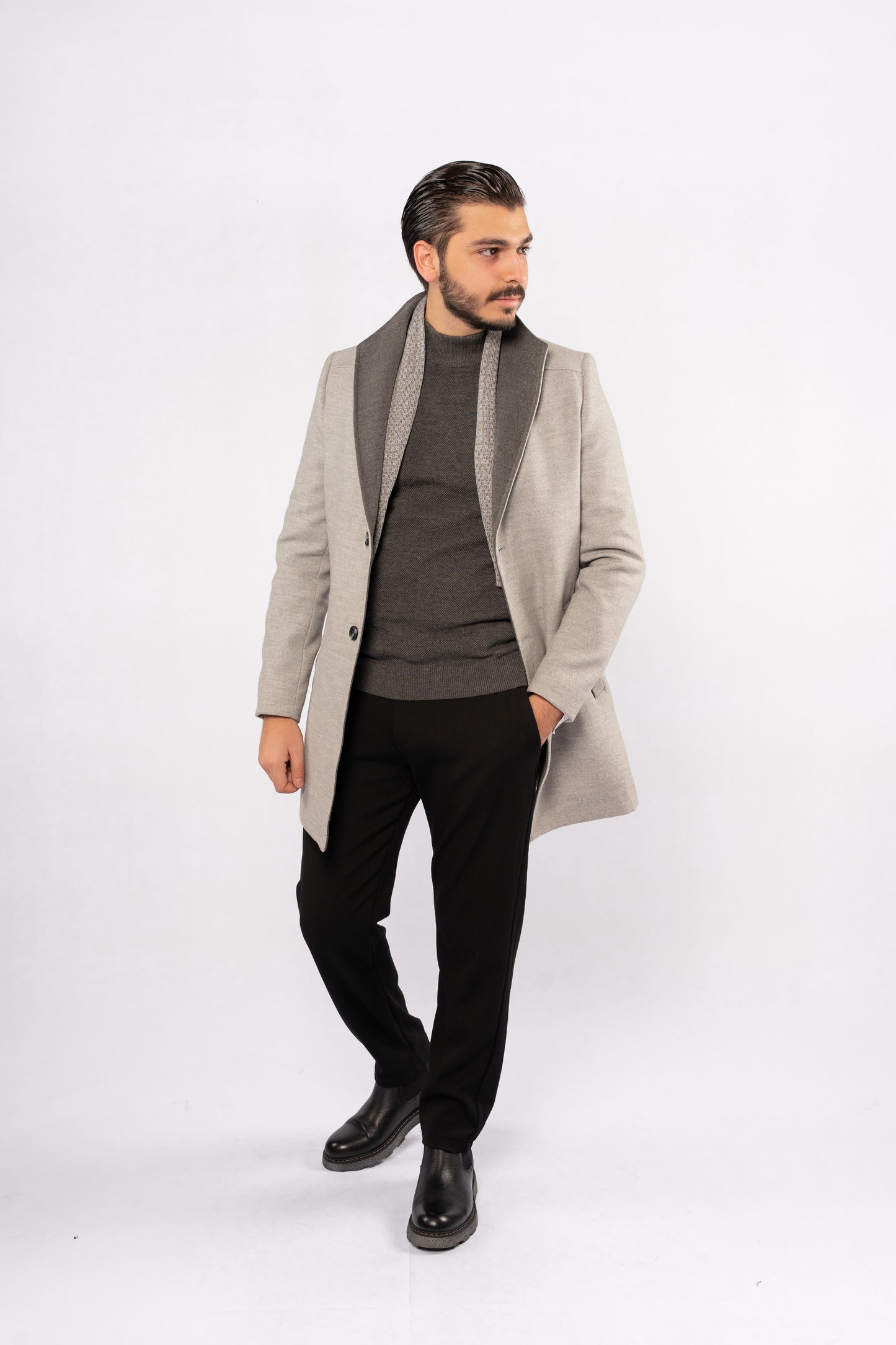 GREY SOPHISTICATED WOOL COAT