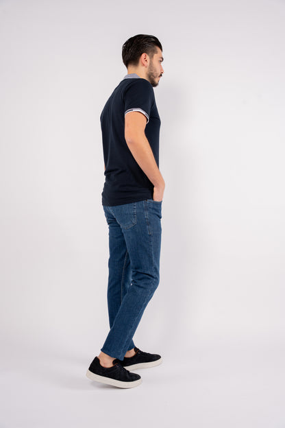 NAVY BUTTON COLLAR POLO