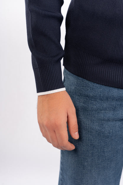 NAVY LINED POLO SWEATER