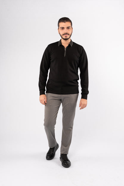 BLACK POLO ZIPPER SWEATER