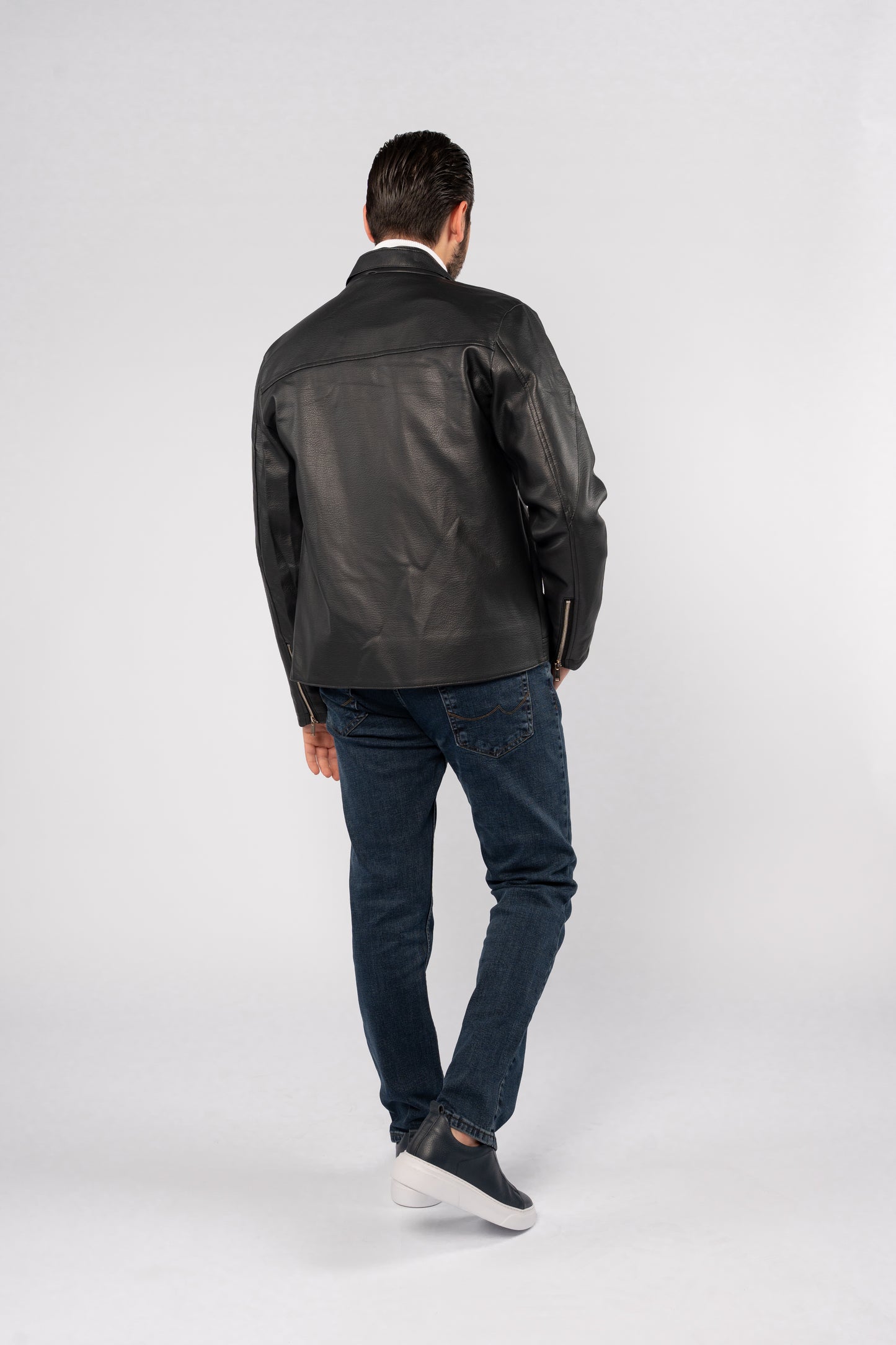 DARK NAVY CASUAL LEATHER JACKET
