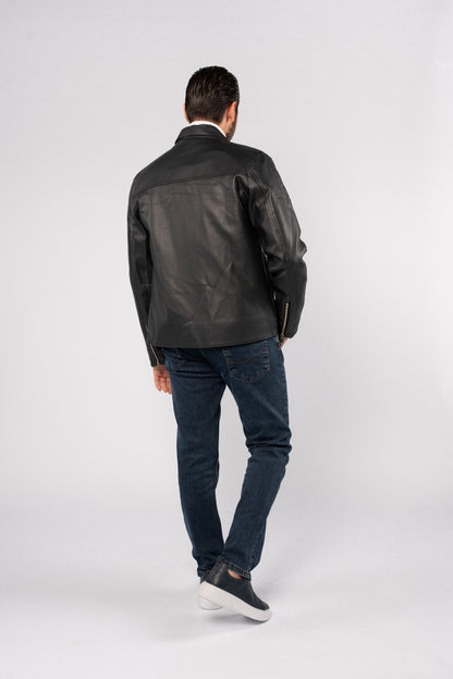DARK NAVY CASUAL LEATHER JACKET
