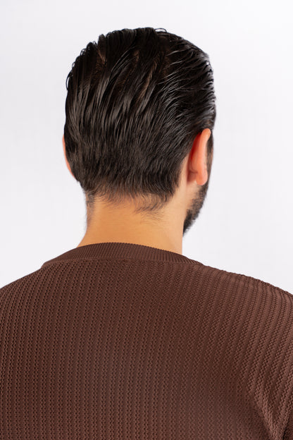 BROWN TRICOT ROUNDNECK SWEATER