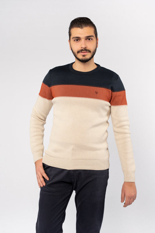 BEIGE TRIO COLOR SWEATER