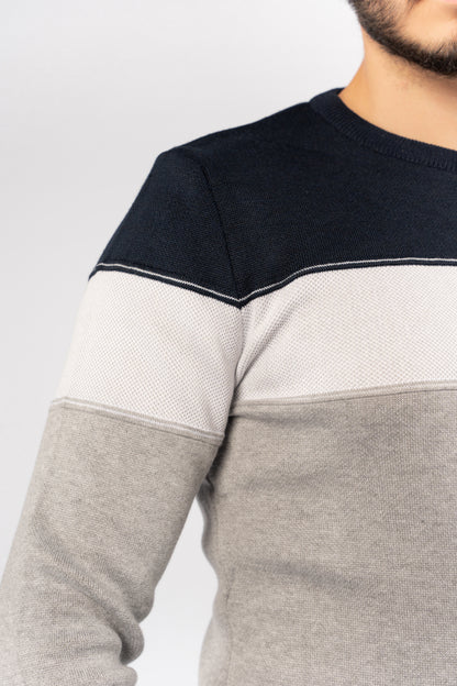 GREY TRIO COLOR SWEATER
