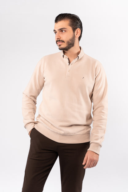 BEIGE BUTTON POLO SWEATER