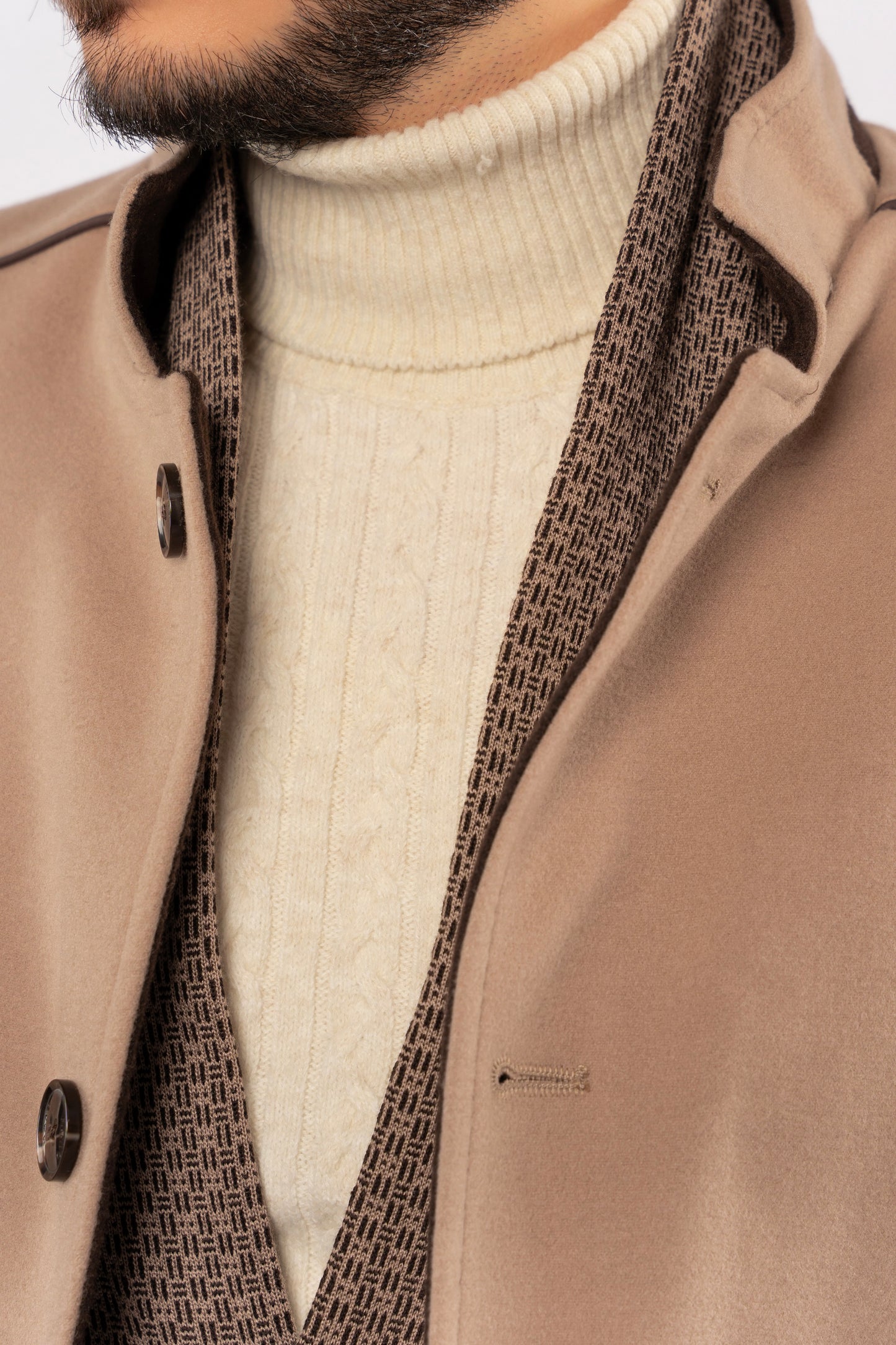BEIGE SEMI CASUAL WOOL COAT