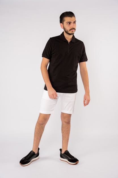 BLACK PIQUET ZIPPER POLO