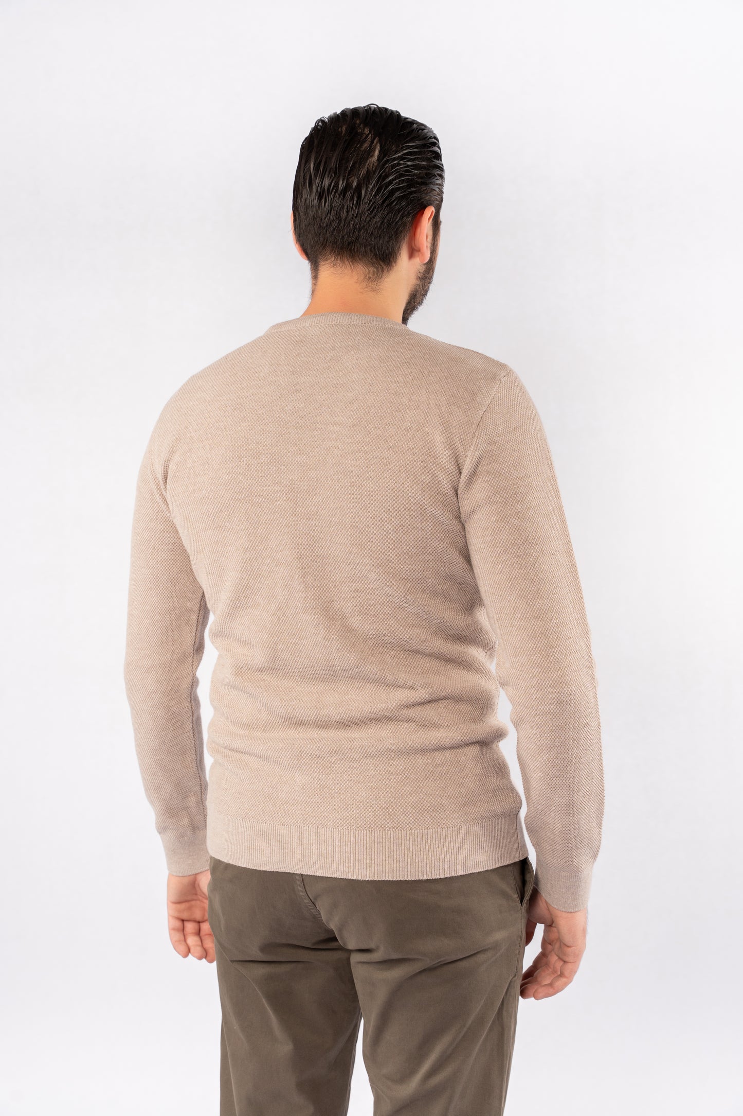 BEIGE ROUND NECK PIQUET SWEATER