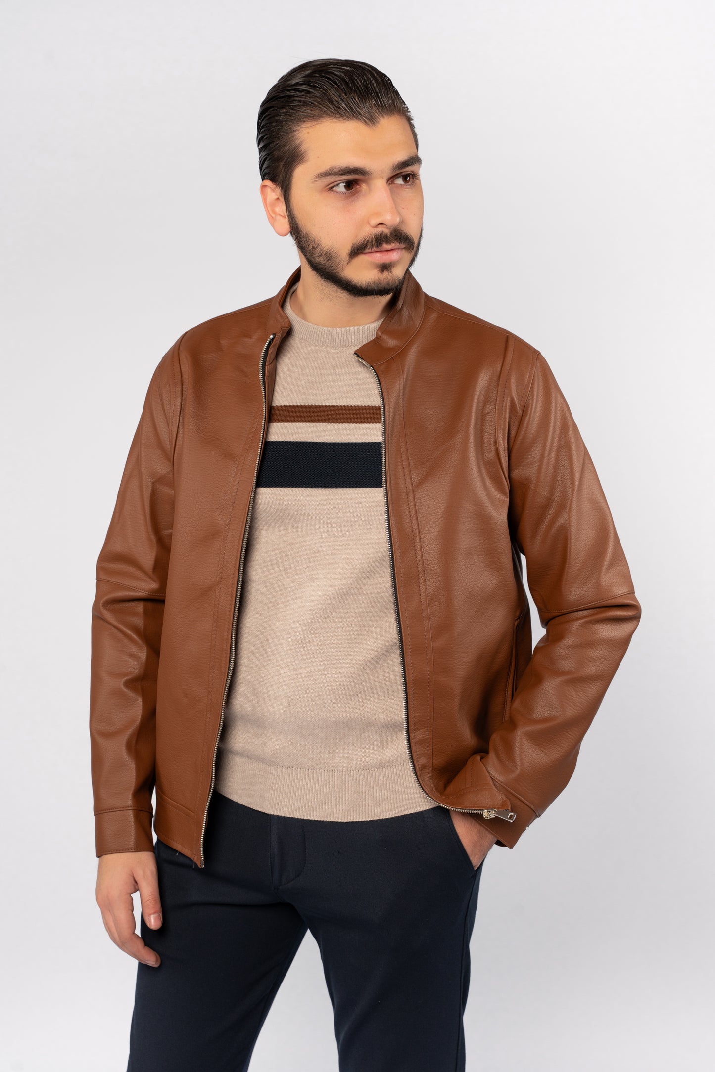 BEIGE DOUBLE LINE SWEATER