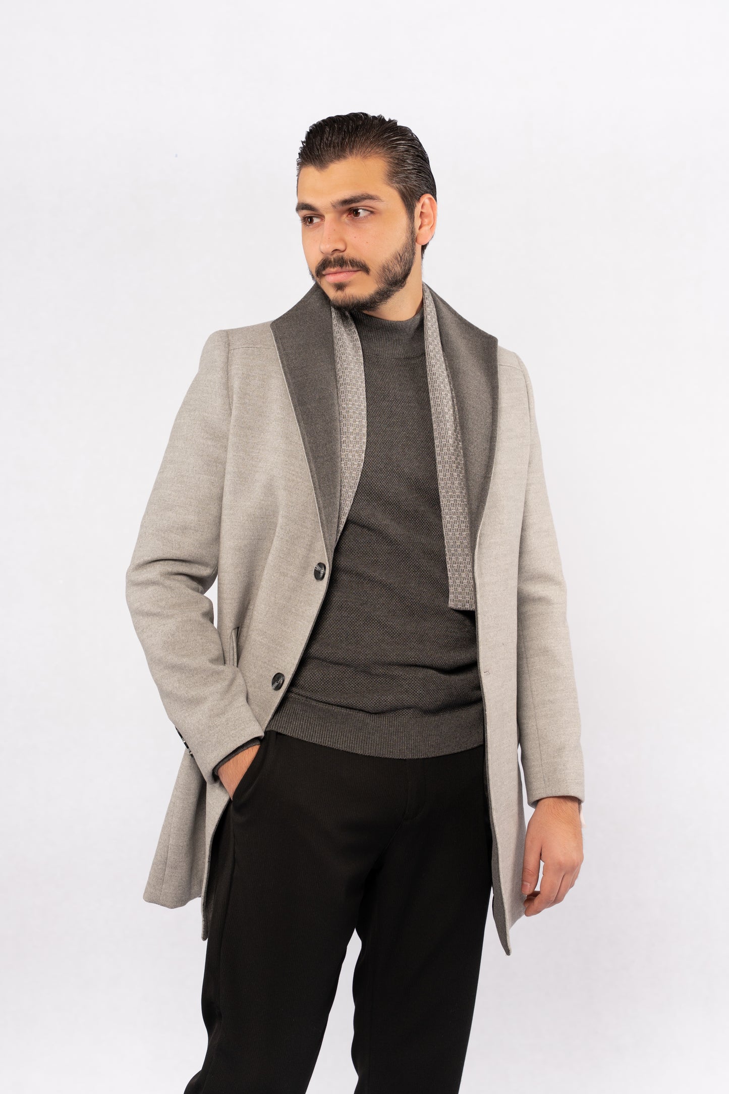 GREY SOPHISTICATED WOOL COAT