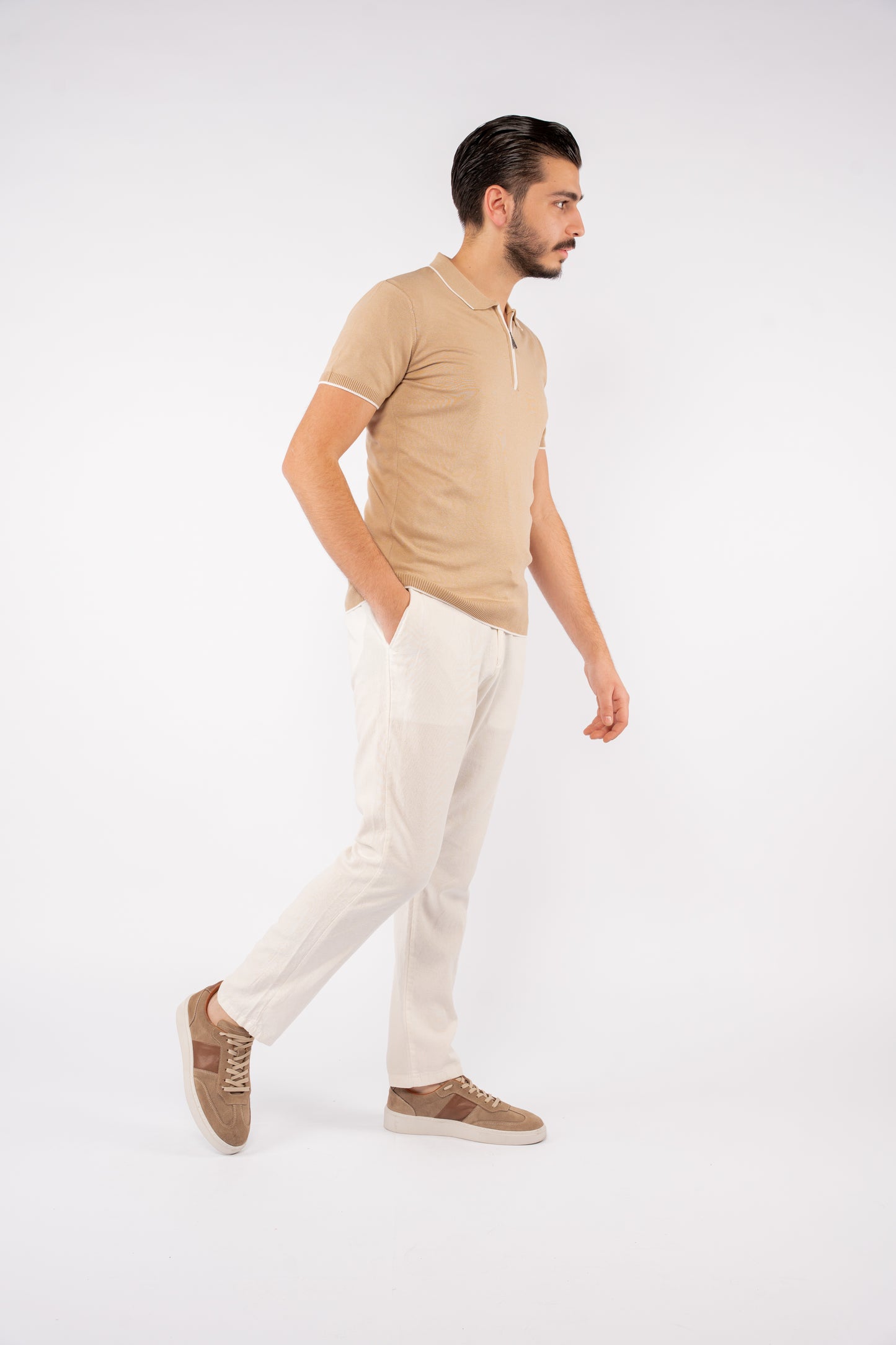 BEIGE WHITE LINE POLO