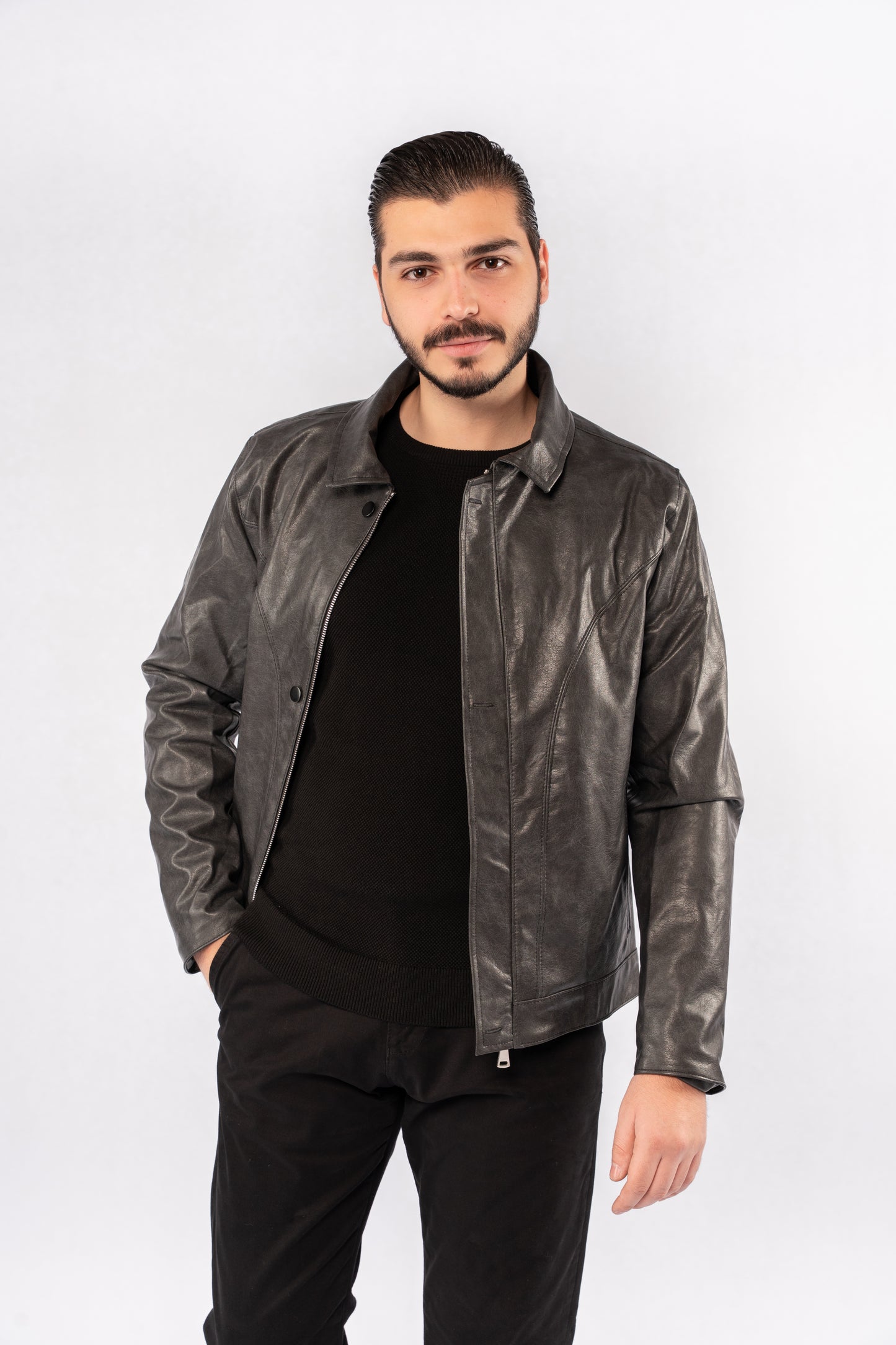 BLACK ROUND NECK PIQUET SWEATER